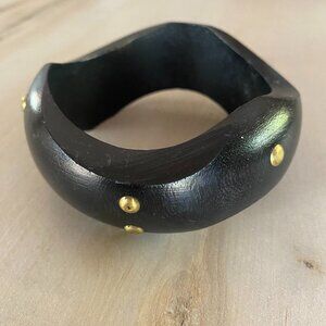 Iris Apfel x Bajalia Black wooden studded abstract chunky bangle bracelet MCM